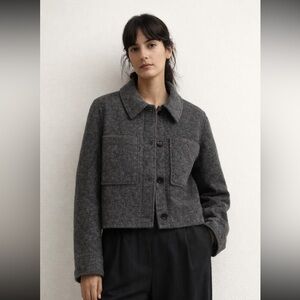 H&M Wool Blend Cropped Jacket – Dark Gray